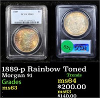 PCGS 1889-p Rainbow Toned Morgan Dollar $1 Graded