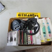 Music cd lot and cd player w/headphones.