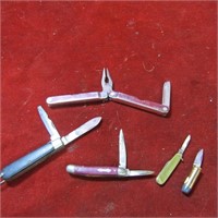 (5) Vintage pocket knives lot. Camillus, bullet,