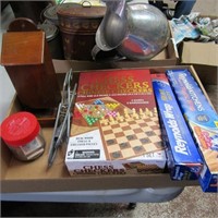 Primitive wood match safe, board games,