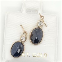 14K Yellow Gold Sapphire Diamond Earrings  $1830