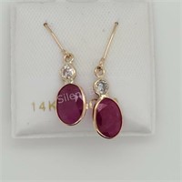 14K Gold Burmese Ruby Diamond Earrings $2265