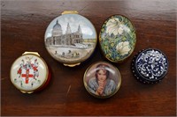 Pill Box Collection Enamel & Pottery - 5 Total