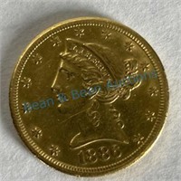 1886 S, 5 dollar gold piece