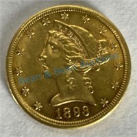 1893 S, 5 dollar gold piece