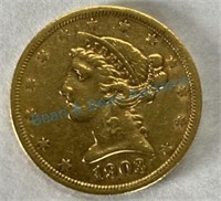 1903 S 5 dollar gold piece