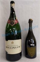 Vtg Dom Perignon + Bollinger Magnum Empty Bottles