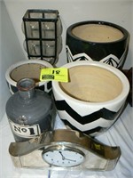 3 LARGE BLACK AND WHITE POTTERY PLANTERS, BUBBLE