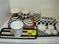 GROUP OF BLACK AND WHITE CERAMICS AND METAL