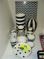 GROUP BLACK AND WHITE CERAMICS AND TRAY