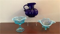 Lot of Blue Opalescent Glass Pieces, Fenton
