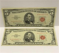 (2) Series 1963 $5 Red Notes
