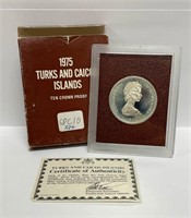 1975 Turks & Caicos Islands Ten Crown Proof