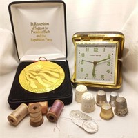 Travel Clock, Medal & Sewing Stuff