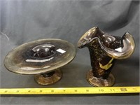 Dark Amber Pressed Glass Vases