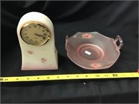 Satin Glass Handpainted Clock, Pink Dish