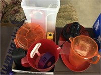 Plasticware, Platter, Mixer, Assorted Items
