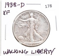 1938-D/EXTRA FINE WALKING LIBERTY HALF DOLLAR