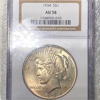 1934 Silver Peace Dollar NGC - AU58