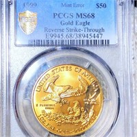1999 $50 Gold Coin PCGS - MS68 REV STRUCK THROUGH