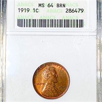 1919 Lincoln Wheat Penny ANACS - MS 64 BRN