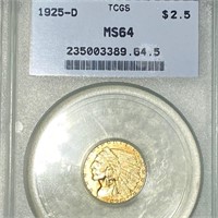 1925-D $2.50 Gold Quarter Eagle TCGS - MS64