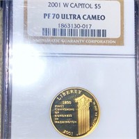 2001-W Capitol $5 Gold Coin NGC - PF 70 ULT CAMEO