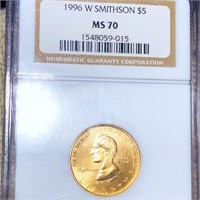 1996-W Smithsonian $5 Gold Coin NGC - MS70