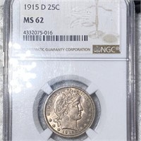 1915-D Barber Silver Quarter NGC - MS62
