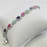 $880 Silver Sapphire Emerald Ruby(9.5ct) Bracelet