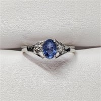 Certified 10K  Sapphire-Ceylon(0.55ct) Diamond Rin