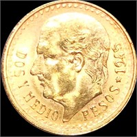 1945 Mexican Gold 2.5 Pesos UNCIRCULATED