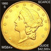 1860-S $20 Gold Double Eagle CHOICE BU