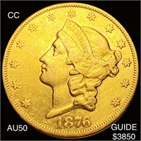 1876-CC $20 Gold Double Eagle ABOUT UNCIRCULATED