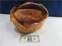 Unique 10" Wooden Carved Handled Bowl Decor