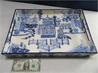 Handpained Blue/White 19"x13" Serving Tray NICE