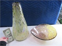 Lot (2) Art Glass Decor Vase & Bowl unmarked