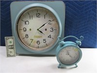 Lot (2) Turquoise Blue Wall & Table Top Clocks Mdn