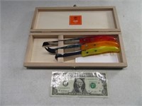 3pc CLAUDE DOZORME Knife Set in Box Colored $$