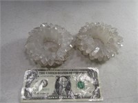 Pair Real Clear Crystal Stone Rock 4" Tealight Hld