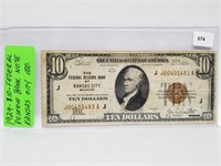 1929 Kansas City Mo $10 Fed Reserve Bank Note
