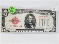 1928-A Red Seal $5 Bill