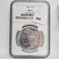 NGC 1881-S MS62 90% Silver Morgan $1 Dollar