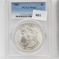 PCGS 1887 MS63 90% Silver Morgan $1 Dollar