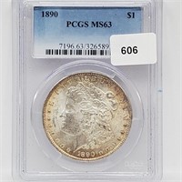 PCGS 1890 MS63 90% Silver Morgan $1 Dollar