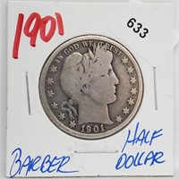 1901 90% Silver Barber Half $1 Dollar