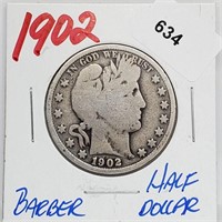 1902 90% Silver Barber Half $1 Dollar