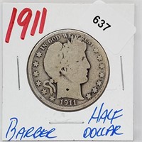 1911 90% Silver Barber Half $1 Dollar