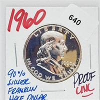 1960 UNC Proof 90% Silver Franklin Half $1 Dollar