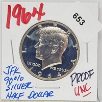 1964 UNC Proof 90% Silver JFK Half $1 Dollar